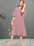 Cassie A-Line Scoop Neck Knee-Length Chiffon Junior Bridesmaid Dress With Cascading Ruffles STKP0013656