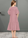 Cassie A-Line Scoop Neck Knee-Length Chiffon Junior Bridesmaid Dress With Cascading Ruffles STKP0013656