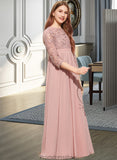 Bailey A-Line Scoop Neck Floor-Length Chiffon Lace Junior Bridesmaid Dress STKP0013657