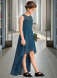 Nadine A-Line Scoop Neck Asymmetrical Chiffon Lace Junior Bridesmaid Dress STKP0013661