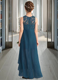 Nadine A-Line Scoop Neck Asymmetrical Chiffon Lace Junior Bridesmaid Dress STKP0013661