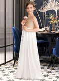 Helena A-Line Scoop Neck Floor-Length Chiffon Sequined Junior Bridesmaid Dress STKP0013662