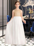 Helena A-Line Scoop Neck Floor-Length Chiffon Sequined Junior Bridesmaid Dress STKP0013662