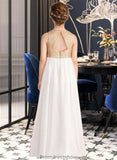 Helena A-Line Scoop Neck Floor-Length Chiffon Sequined Junior Bridesmaid Dress STKP0013662