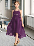 Lilianna Empire Halter Asymmetrical Chiffon Junior Bridesmaid Dress With Beading Bow(s) STKP0013663