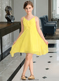 Emilia A-Line V-neck Knee-Length Chiffon Junior Bridesmaid Dress With Ruffle STKP0013664