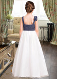 Kristen A-Line Sweetheart Floor-Length Chiffon Tulle Junior Bridesmaid Dress With Ruffle Flower(s) STKP0013665