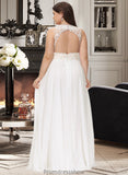 Lauryn A-Line V-neck Sweep Train Chiffon Lace Wedding Dress With Lace STKP0013677