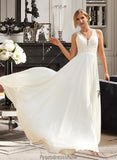 Lauryn A-Line V-neck Sweep Train Chiffon Lace Wedding Dress With Lace STKP0013677