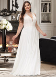 Lauryn A-Line V-neck Sweep Train Chiffon Lace Wedding Dress With Lace STKP0013677