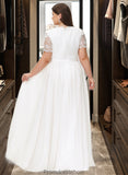 Gina A-Line V-neck Floor-Length Chiffon Lace Wedding Dress STKP0013678