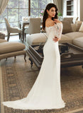 Aria Trumpet/Mermaid Off-the-Shoulder Court Train Wedding Dress With Lace STKP0013680