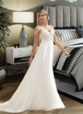 Erin A-Line V-neck Sweep Train Chiffon Lace Wedding Dress With Beading Sequins STKP0013681