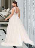 Vivien Ball-Gown/Princess V-neck Court Train Tulle Wedding Dress STKP0013682