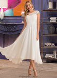 Erin A-Line Scoop Neck Asymmetrical Chiffon Wedding Dress STKP0013683