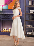 Erin A-Line Scoop Neck Asymmetrical Chiffon Wedding Dress STKP0013683