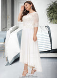 Lexie A-Line Scoop Neck Asymmetrical Chiffon Wedding Dress With Beading Sequins STKP0013686