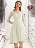 Allyson A-Line Knee-Length Chiffon Lace Wedding Dress With Sequins STKP0013689