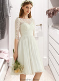 Allyson A-Line Knee-Length Chiffon Lace Wedding Dress With Sequins STKP0013689