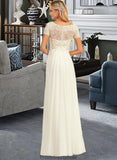 Kyla A-Line V-neck Floor-Length Chiffon Lace Wedding Dress With Lace STKP0013691