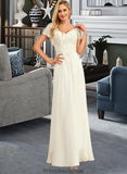 Kyla A-Line V-neck Floor-Length Chiffon Lace Wedding Dress With Lace STKP0013691