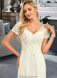 Kyla A-Line V-neck Floor-Length Chiffon Lace Wedding Dress With Lace STKP0013691