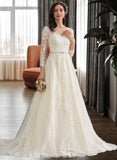 Dayami Ball-Gown/Princess V-neck Chapel Train Tulle Wedding Dress With Beading Sequins STKP0013695