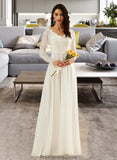 Emmy A-Line V-neck Sweep Train Wedding Dress With Lace STKP0013696