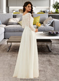 Emmy A-Line V-neck Sweep Train Wedding Dress With Lace STKP0013696