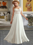 Kyra A-Line V-neck Floor-Length Wedding Dress With Beading Split Front STKP0013697