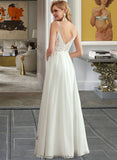 Kyra A-Line V-neck Floor-Length Wedding Dress With Beading Split Front STKP0013697