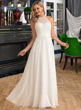 Karley A-Line High Neck Floor-Length Chiffon Wedding Dress STKP0013702