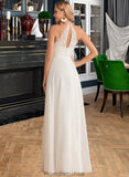 Karley A-Line High Neck Floor-Length Chiffon Wedding Dress STKP0013702