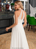 Karley A-Line High Neck Floor-Length Chiffon Wedding Dress STKP0013702