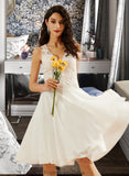 Alondra A-Line V-neck Knee-Length Wedding Dress With Lace Sequins STKP0013703