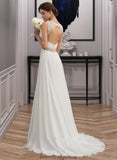 Alisha A-Line V-neck Sweep Train Chiffon Wedding Dress With Ruffle Lace Beading Sequins STKP0013705