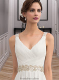 Alisha A-Line V-neck Sweep Train Chiffon Wedding Dress With Ruffle Lace Beading Sequins STKP0013705