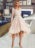 Renee A-Line V-neck Asymmetrical Satin Tulle Lace Wedding Dress STKP0013706