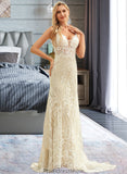 Shirley Trumpet/Mermaid V-neck Court Train Tulle Lace Wedding Dress STKP0013708