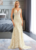 Shirley Trumpet/Mermaid V-neck Court Train Tulle Lace Wedding Dress STKP0013708