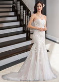 Kianna Trumpet/Mermaid Sweetheart Court Train Tulle Lace Wedding Dress STKP0013710