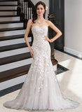 Kianna Trumpet/Mermaid Sweetheart Court Train Tulle Lace Wedding Dress STKP0013710