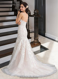 Kianna Trumpet/Mermaid Sweetheart Court Train Tulle Lace Wedding Dress STKP0013710