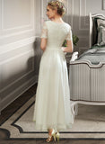 Brittany A-Line V-neck Asymmetrical Wedding Dress With Lace STKP0013712