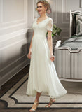 Brittany A-Line V-neck Asymmetrical Wedding Dress With Lace STKP0013712