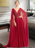 Janae A-Line V-neck Floor-Length Chiffon Wedding Dress With Sequins STKP0013718