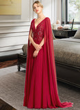 Janae A-Line V-neck Floor-Length Chiffon Wedding Dress With Sequins STKP0013718