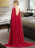 Janae A-Line V-neck Floor-Length Chiffon Wedding Dress With Sequins STKP0013718