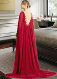 Janae A-Line V-neck Floor-Length Chiffon Wedding Dress With Sequins STKP0013718