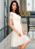 Mya A-Line V-neck Knee-Length Chiffon Wedding Dress With Lace STKP0013720